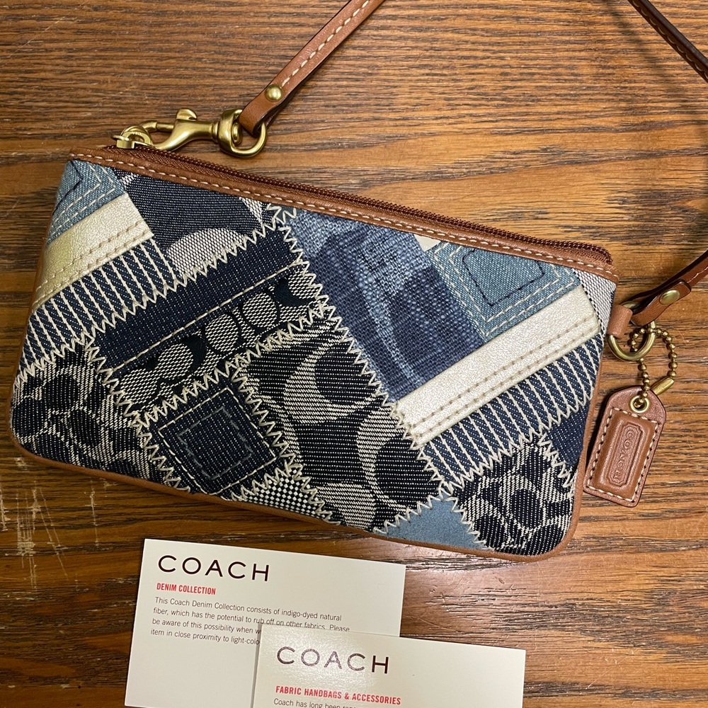Coach Denim and Brown Patchwork Wristlet